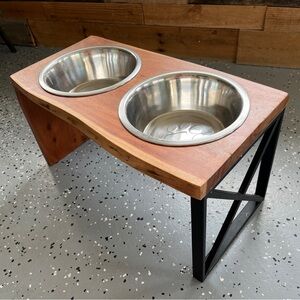 Dog food water bowl double elevated 23x11.5x13 6 cups wooden wood